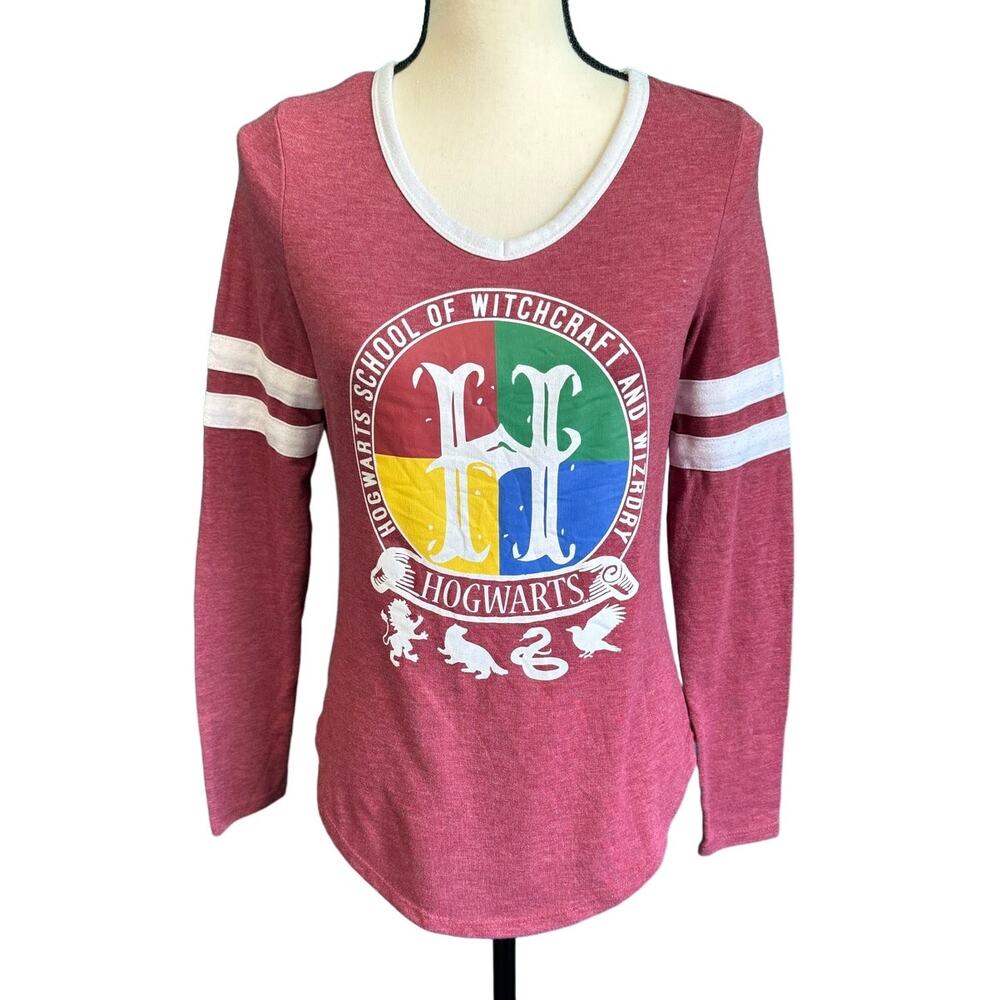 Harry Potter Official Light Burgundy Hogwarts School Logo Long Sleeve Shirt